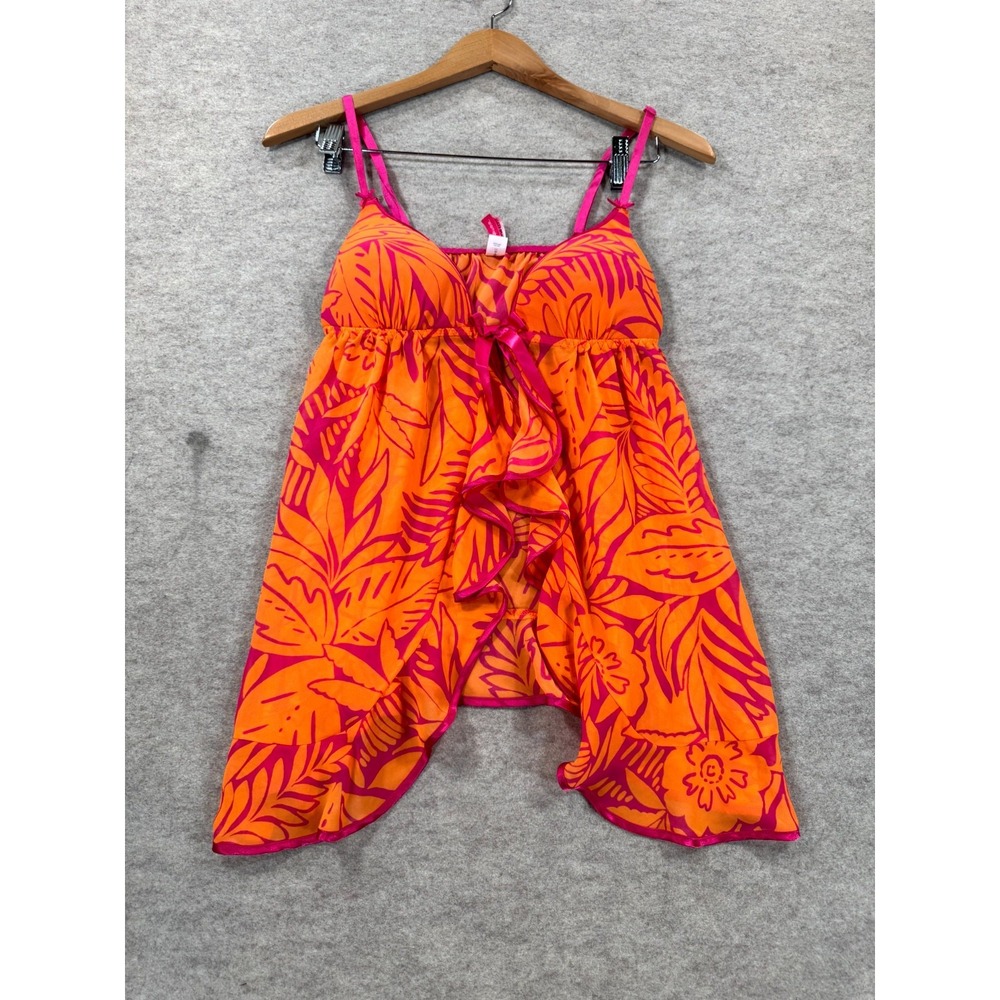 Cosmopolitan Babydoll Slip Dress Womens Medium Orange Pink Tropical Bow Detail